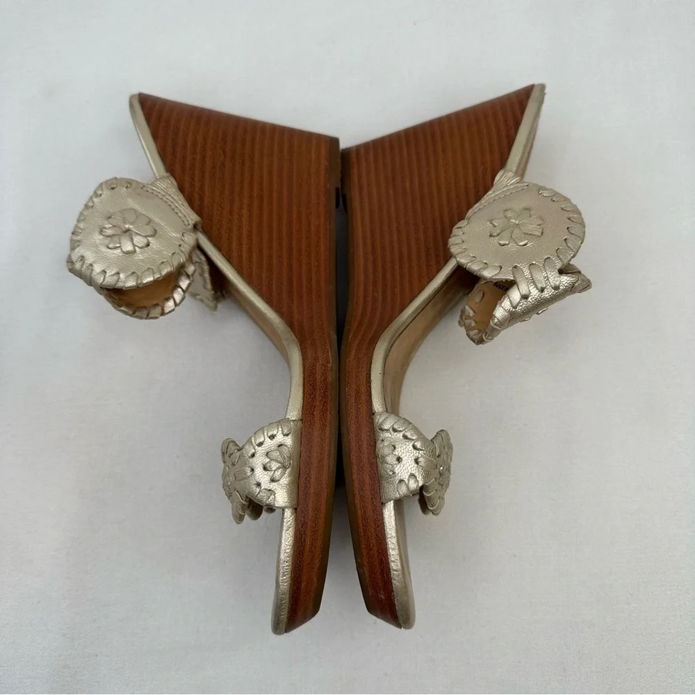 Jack Rogers Luccia Metallic Gold Leather Double Strap Wedge Sandals 8.5